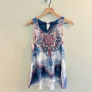 Blu Pepper Boho Tank Top Size Small Paisley Knit Tunic Blue White Red USA Indie